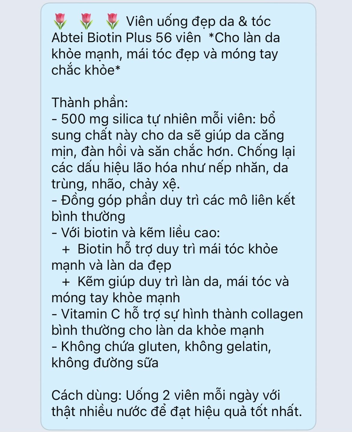 [Bill Đức] Viên đẹp da khoẻ tóc Abtei Biotin Plus 56 viên