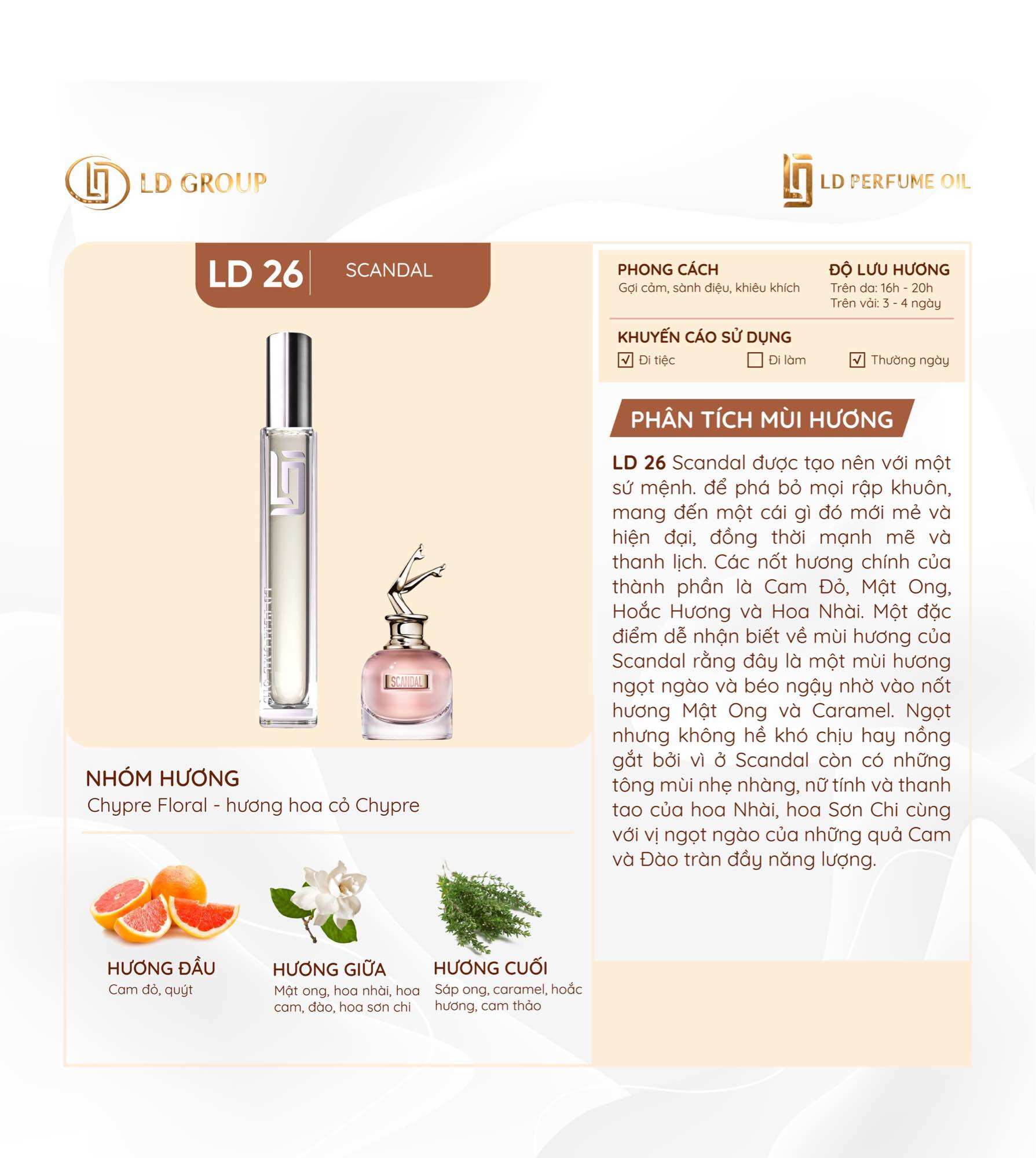 Tinh dầu nước hoa Pháp LD26 SCANDAL  12ml (Mẫu mới)