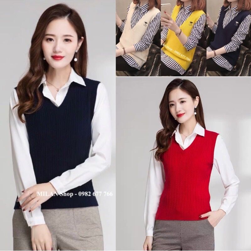 Áo len gile 2 kiểu nhiều màu Quảng Châu