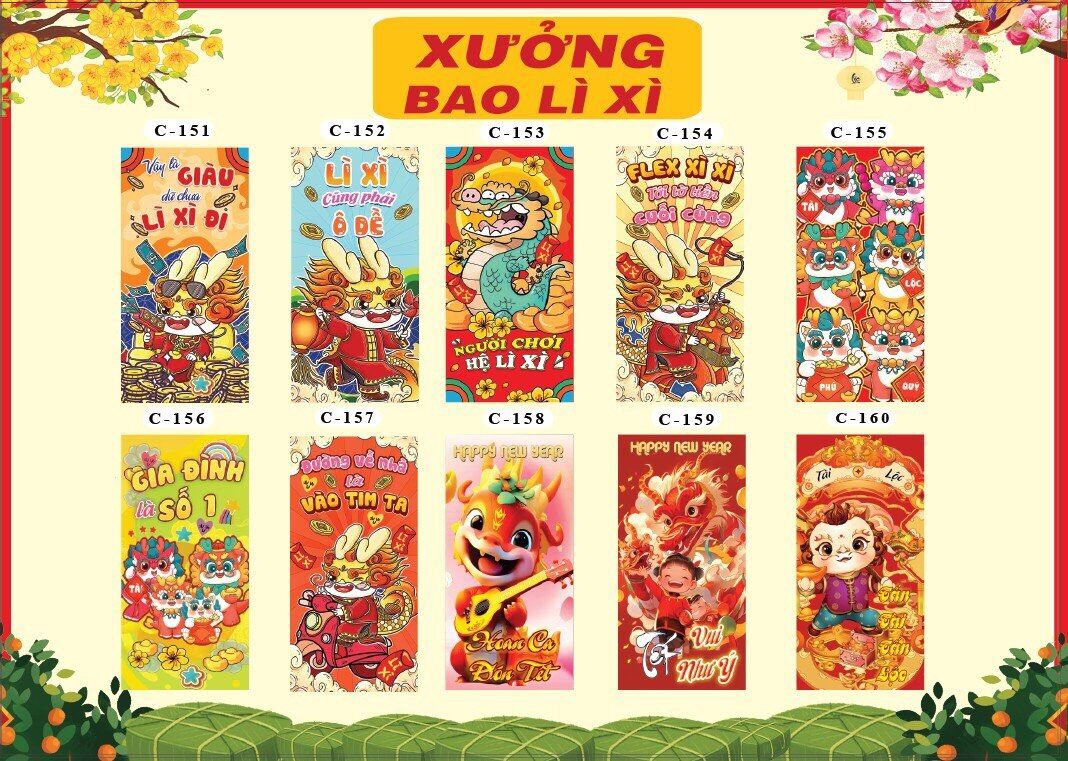 Combo 1000 bao lì xì truyền thống 2024 giấy c150