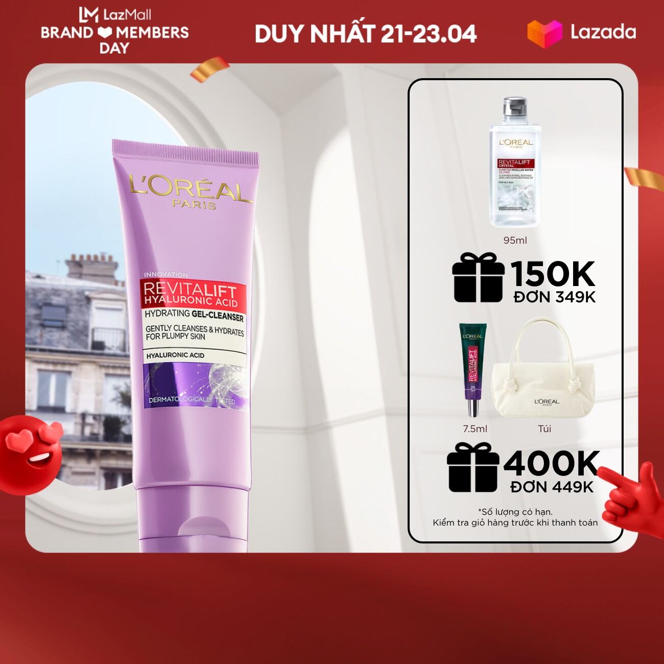 Sữa rửa mặt cấp ẩm và căng mịn da L'Oreal Paris Revitalift Hyaluronic Acid 100ml