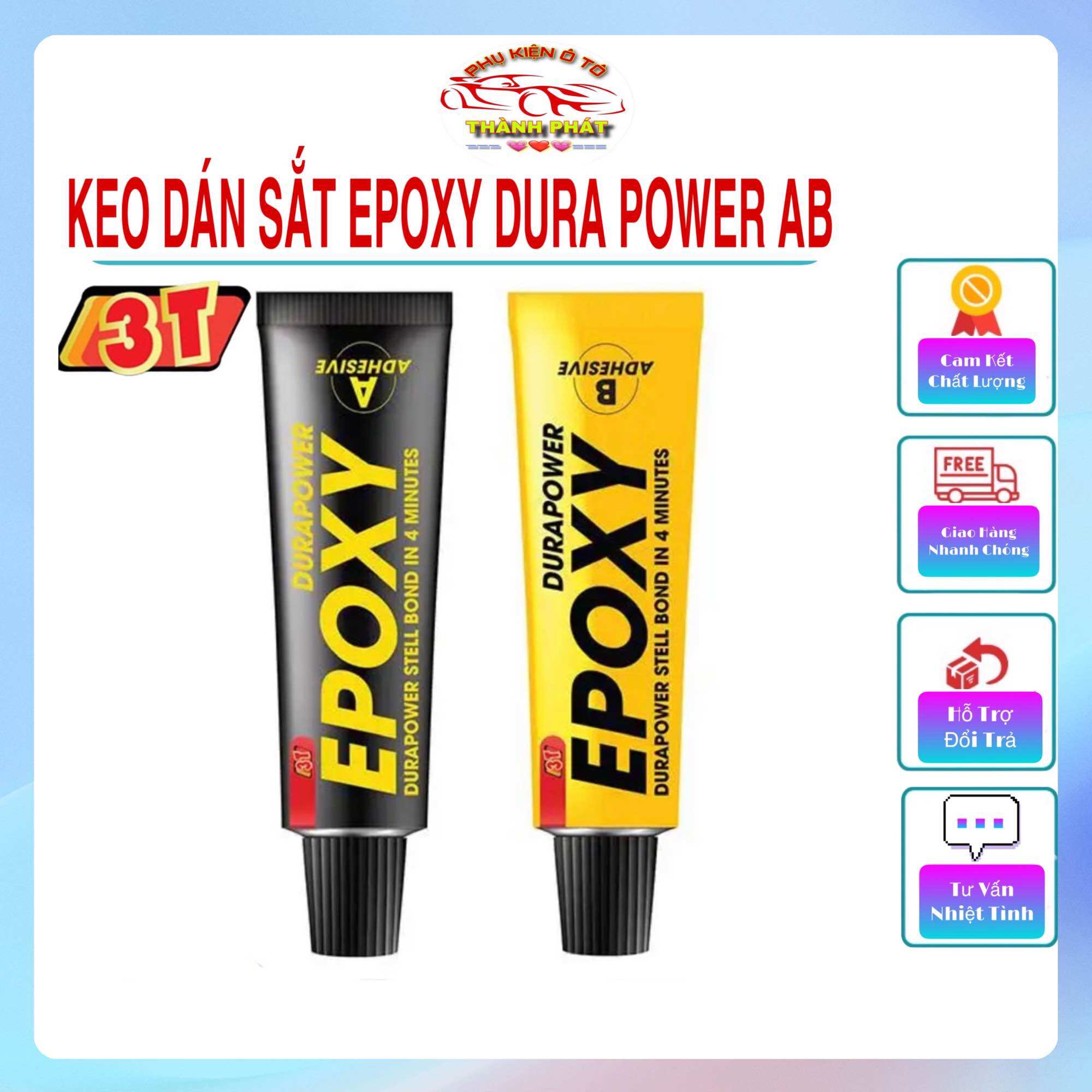 Keo dán sắt đa năng hai thành phần AB chịu nhiệt Epoxy 24G - Hàng chính hãng 3T