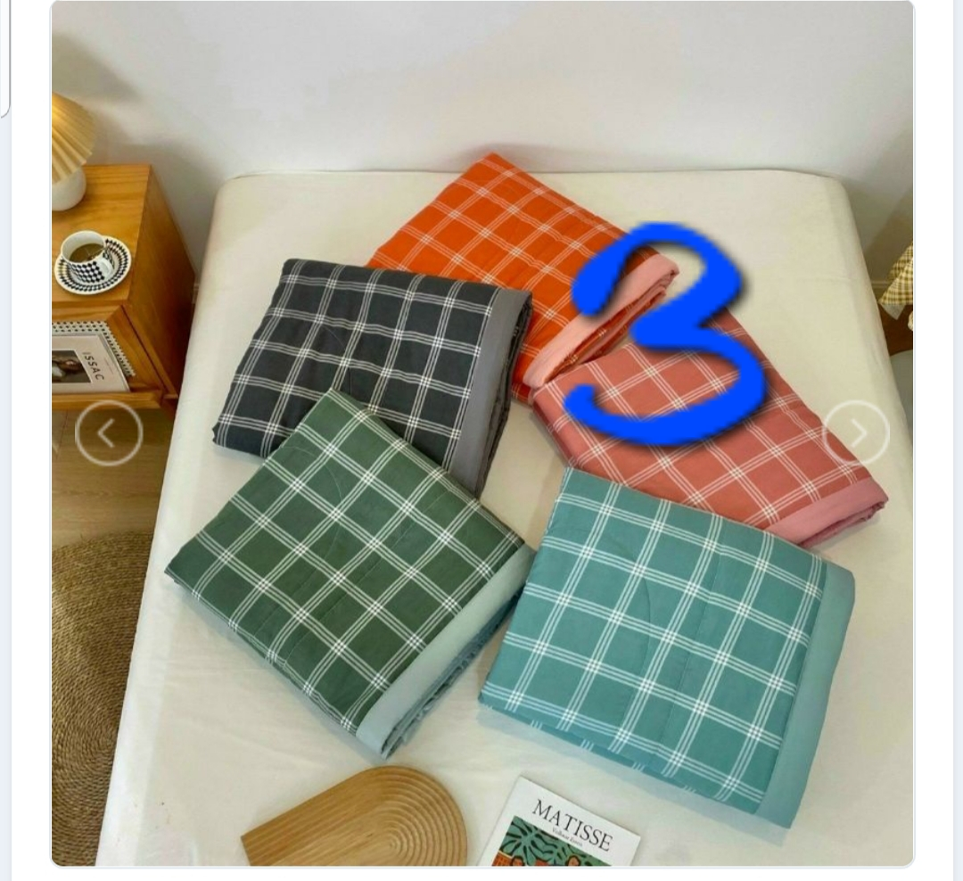 Chăn hè kẻ Muji mềm, mỏng, mát cotton