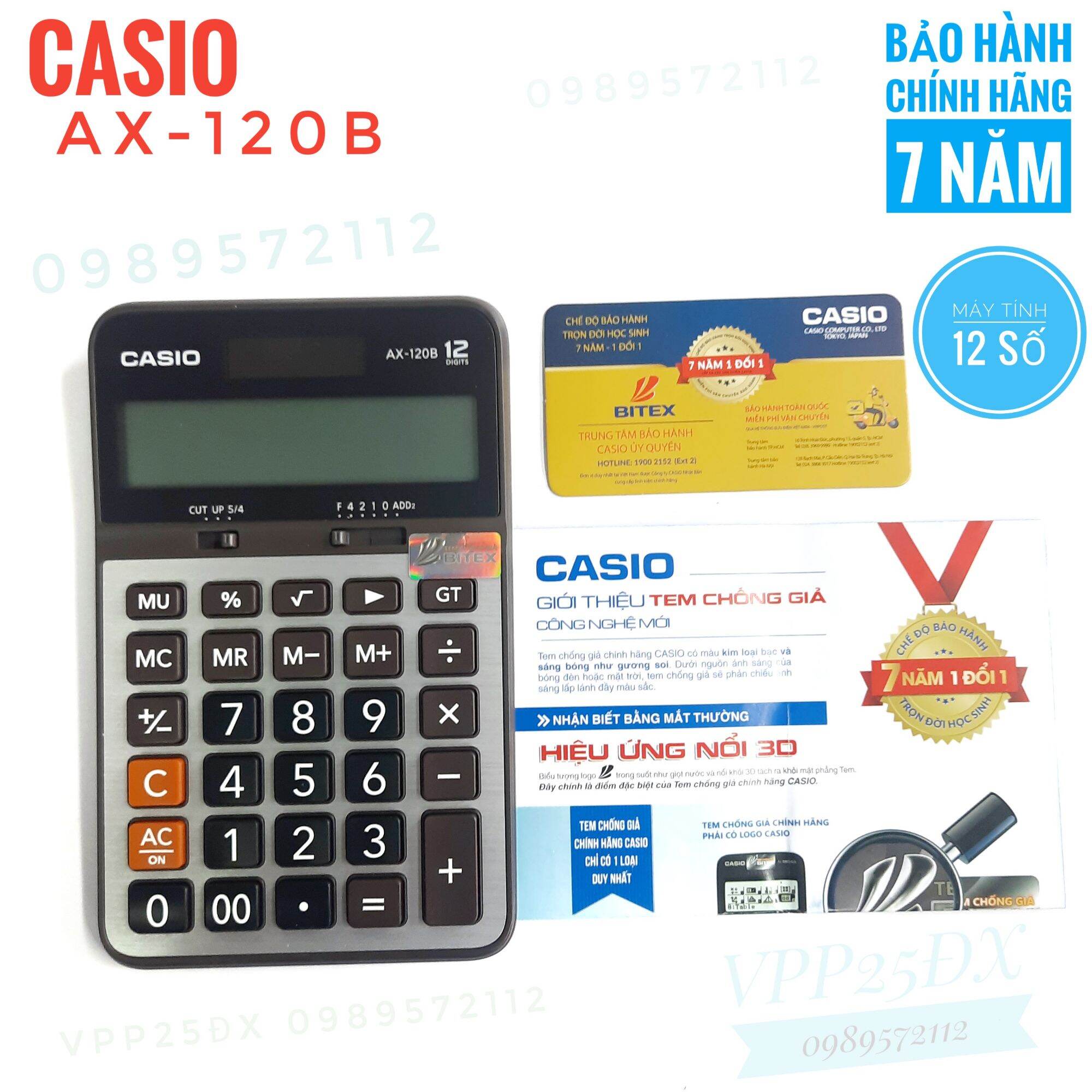 Máy tính casio 12 số AX-120B CHÍNH HÃNG (Bảo hành 7 năm).