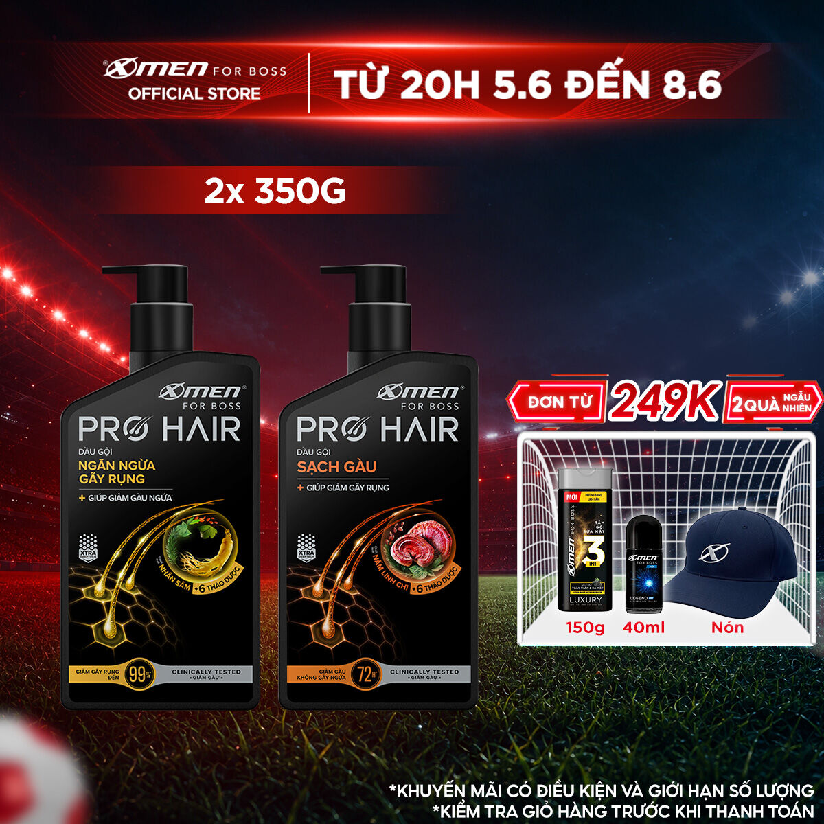 Combo 2 Dầu gội thảo dược Xmen for Boss Pro Hair Ngăn gãy rụng tóc 350g/Sạch Gàu 350g