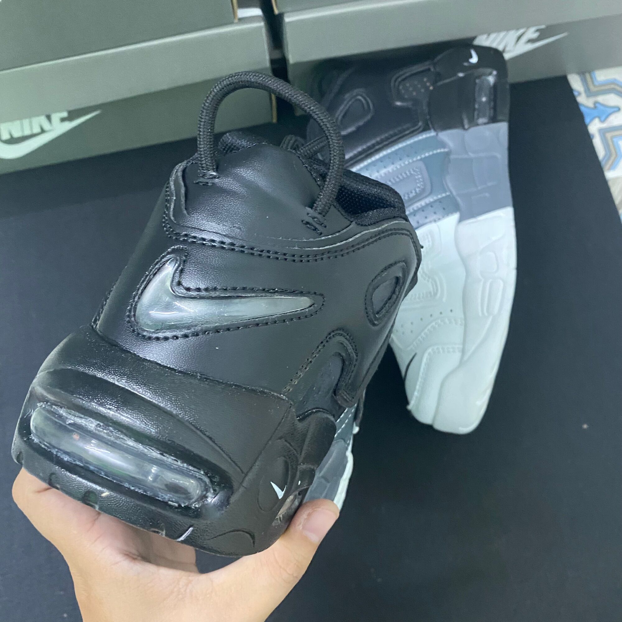 Giầy Uptempo air cao cổ đen xám siêu đẹp fullbox
