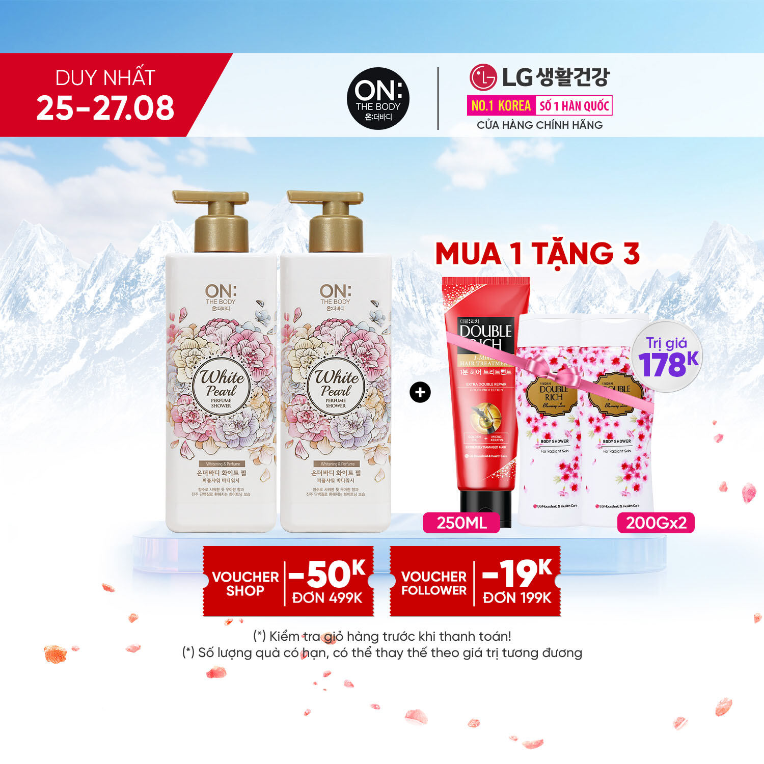 Combo 2 Sữa tắm dưỡng ẩm hương nước hoa On: The Body Perfume White Pearl 500g
