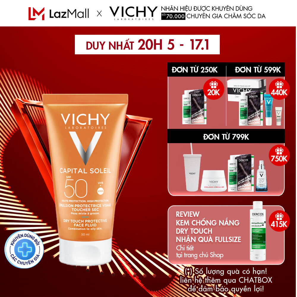 Kem chống nắng không nhờn rít SPF 50 UVA +UVB Vichy Capital Soleil Mattifying Dry Touch Face Fluid