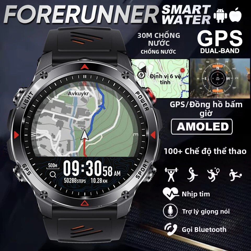 GUHUAVMI | Đồng Hồ Thông Minh GPS Forerunner 570 Màn Hình AMOLED Chống Nước 3ATM Đa Băng Tần GNSS La Bàn Máy Đo Độ Cao Đèn Pin LED Đồng Hồ Thể Thao Dành Cho Nam