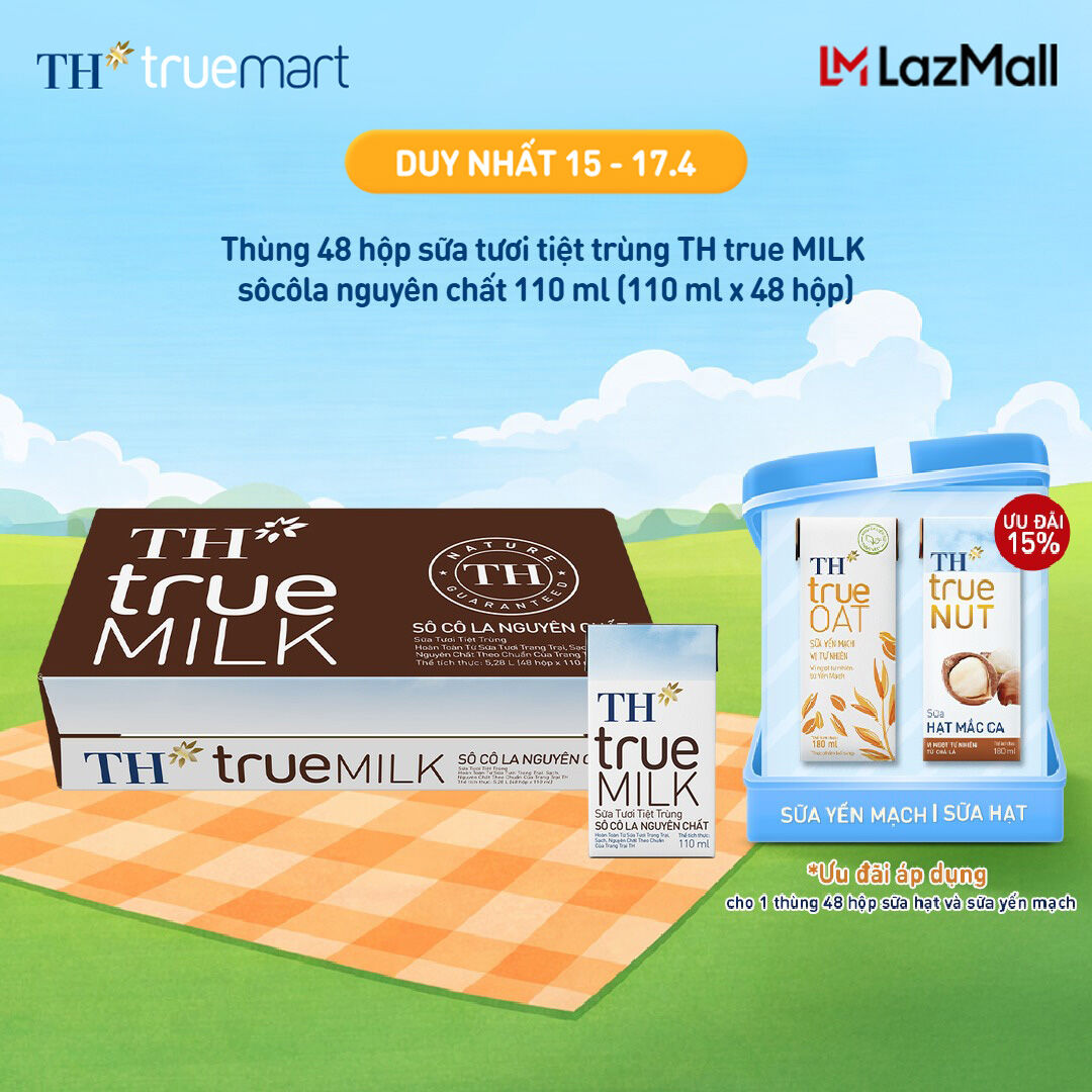 Thùng 48 hộp sữa tươi tiệt trùng TH true MILK sôcôla nguyên chất 110 ml (110 ml x 48)