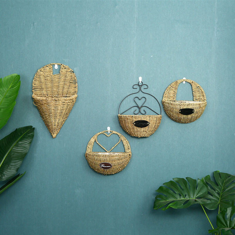 Giỏ Hoa Treo Tường Bện Cói Sáng Tạo Thủ Công Giỏ Hoa Đan Mây Đan Mây Giỏ