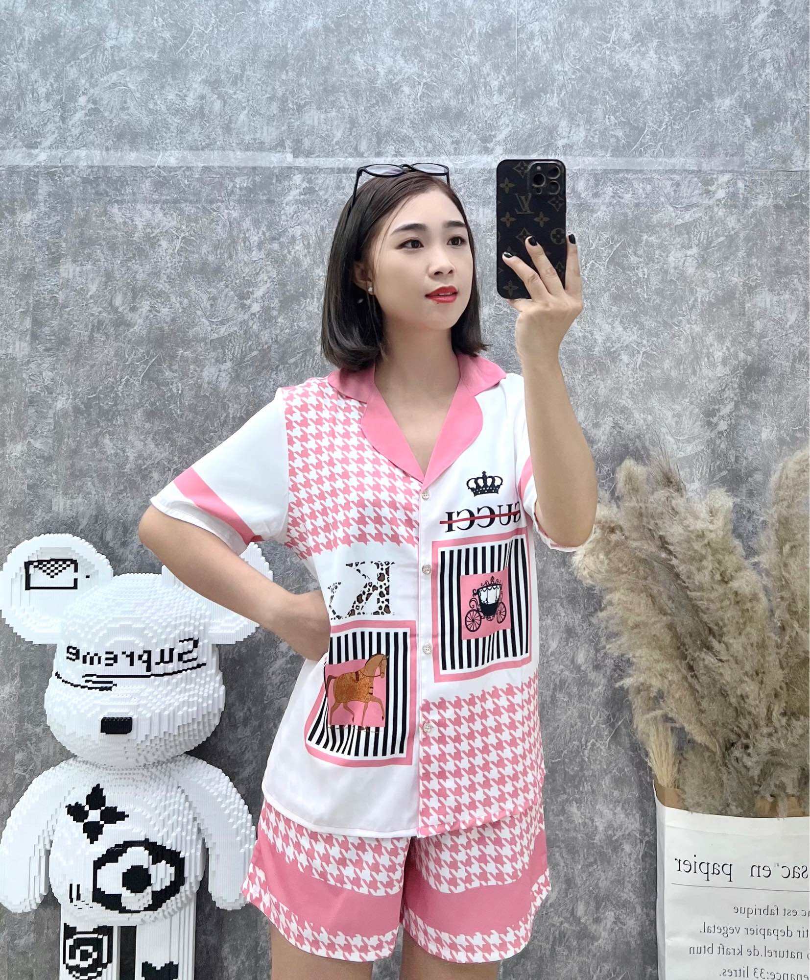 Đồ bộ nữ mặc nhà  ANH MỸ pijama chất liệu lụa mango cao cấp 5D đùi DMG-02