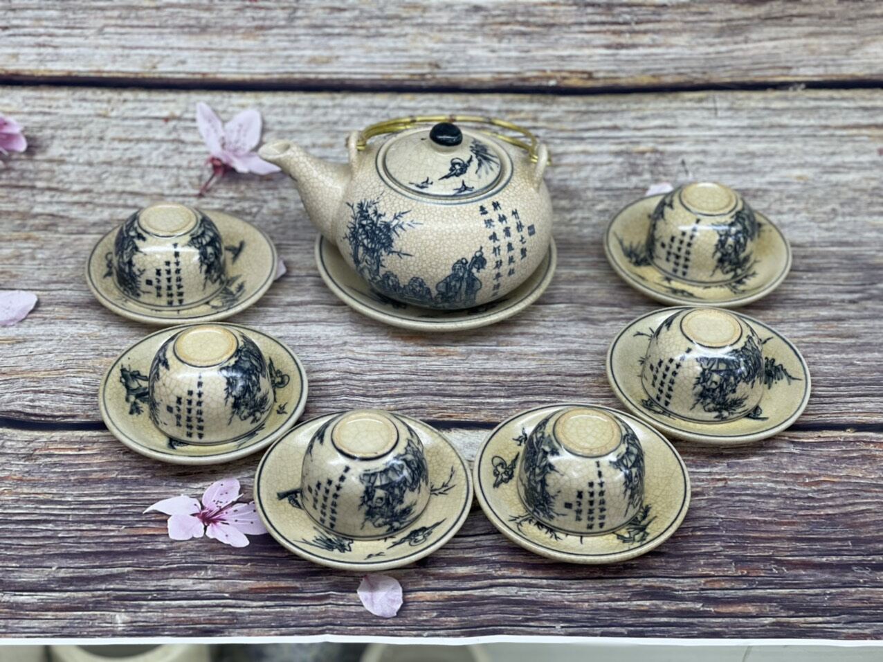 Bộ ấm chén dáng Dáng Nhật - Ấm trà men rạn cổ Bat Tràng cao cấp