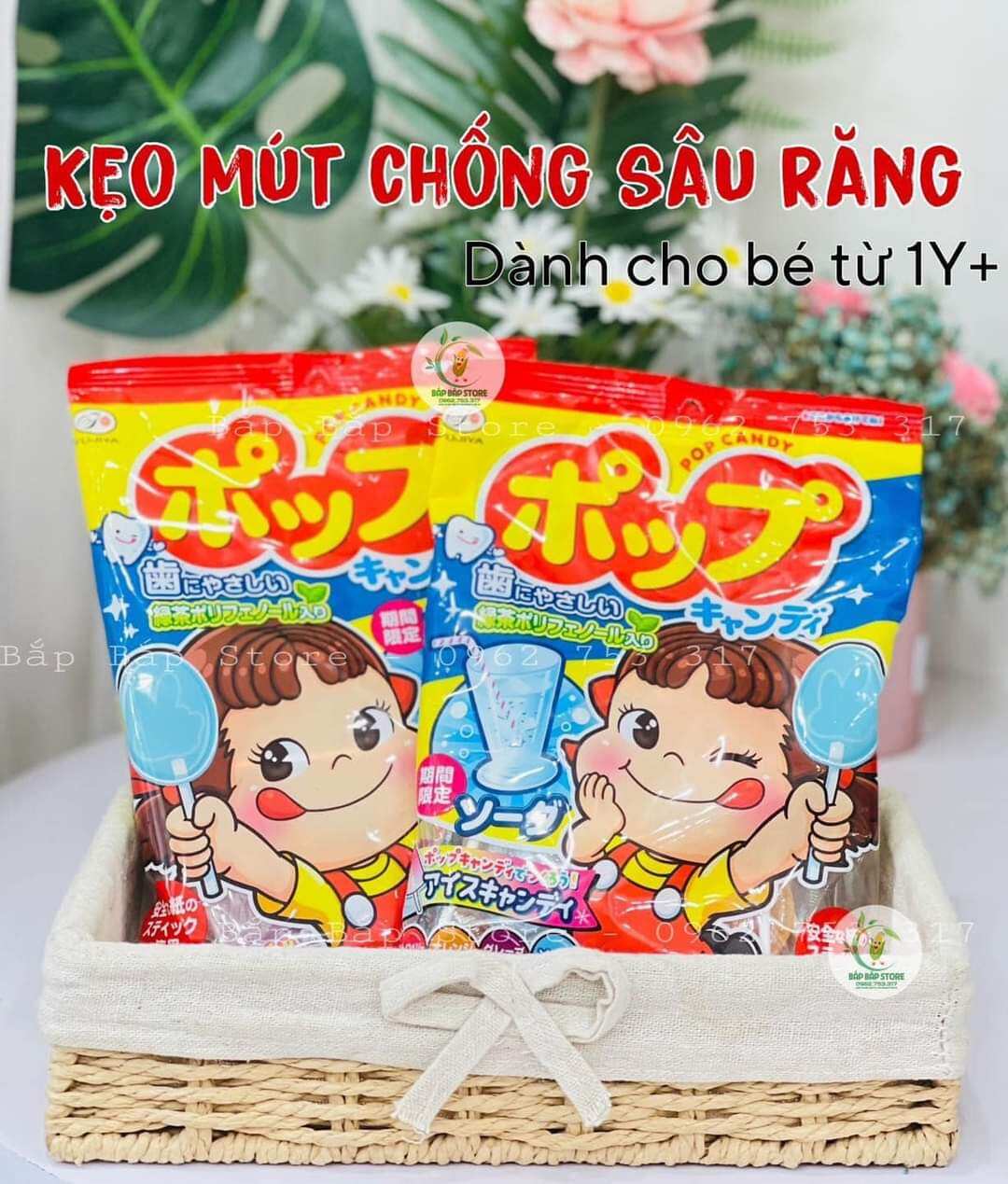 Kẹo mút chống sâu răng fujiya pop candy nhật bản đủ vị túi 20 que