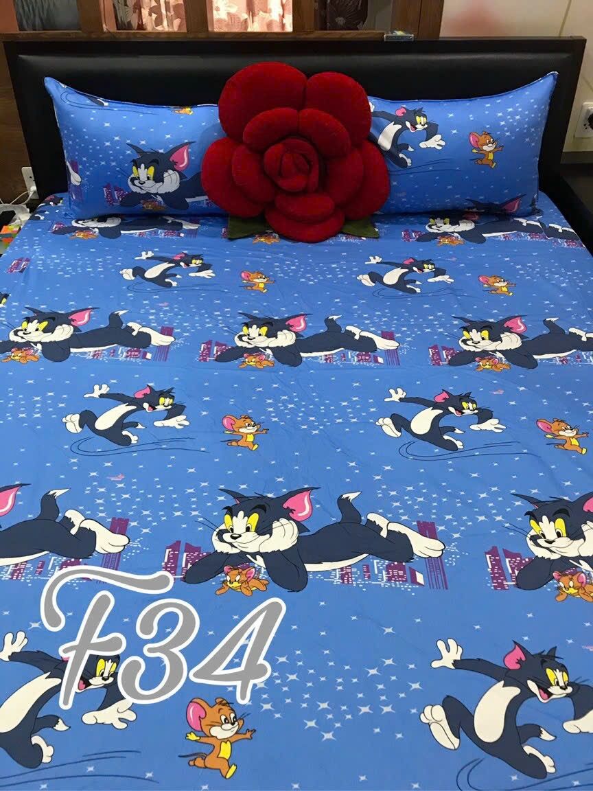 Bộ drap gối - chăn/ mền - ga lẻ cotton thắng lợi - tom & jerry