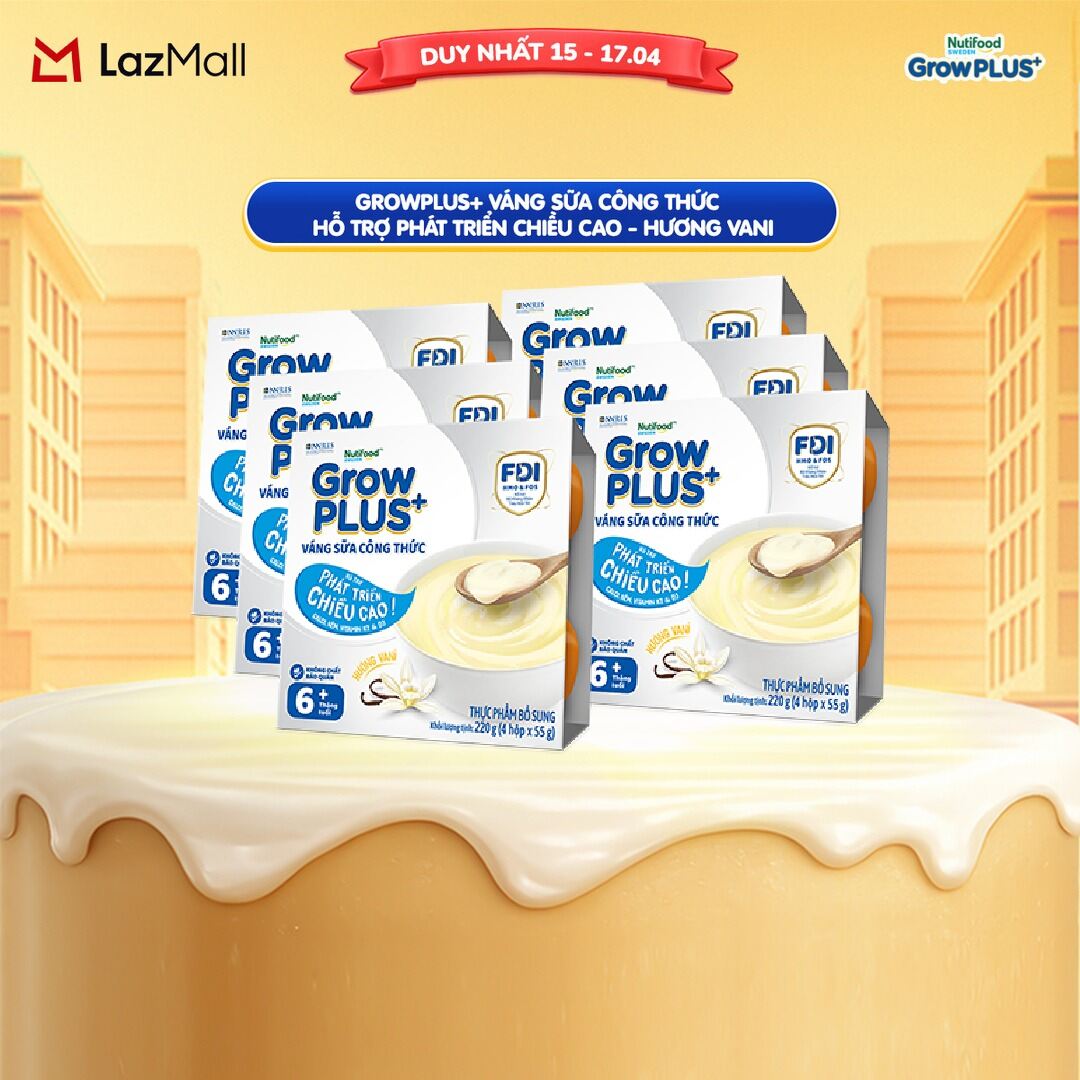 Combo mix 6 lốc GrowPLUS+ Váng sữa công thức Sữa non Immunel Hỗ trợ tăng đề kháng  Hỗ trợ phát triển chiều cao hương Vani  vị Socola (55g x 24 hộp)