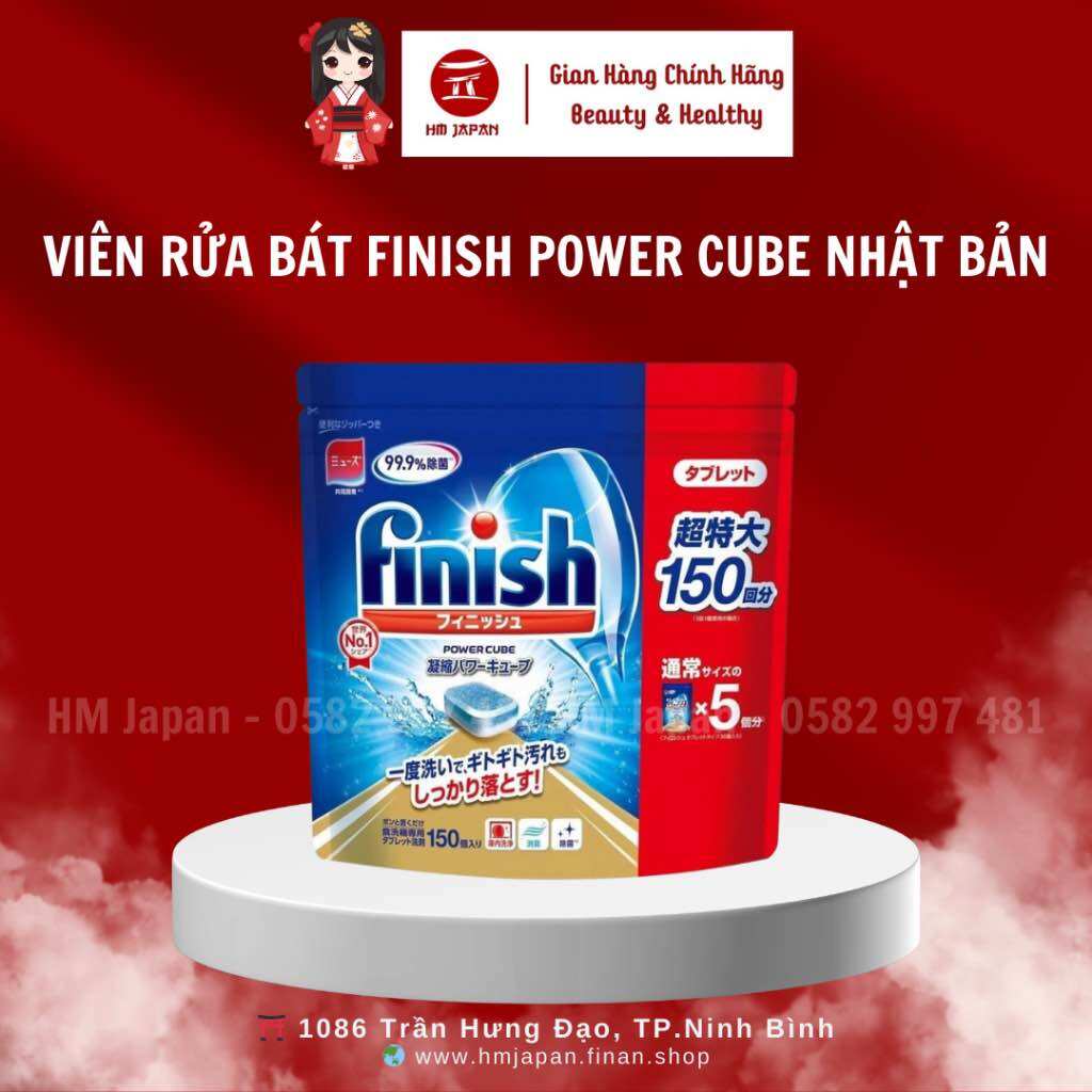 Viên rửa bát Finish Power Cube Nhật Bản 150 viên - cho máy rửa bát