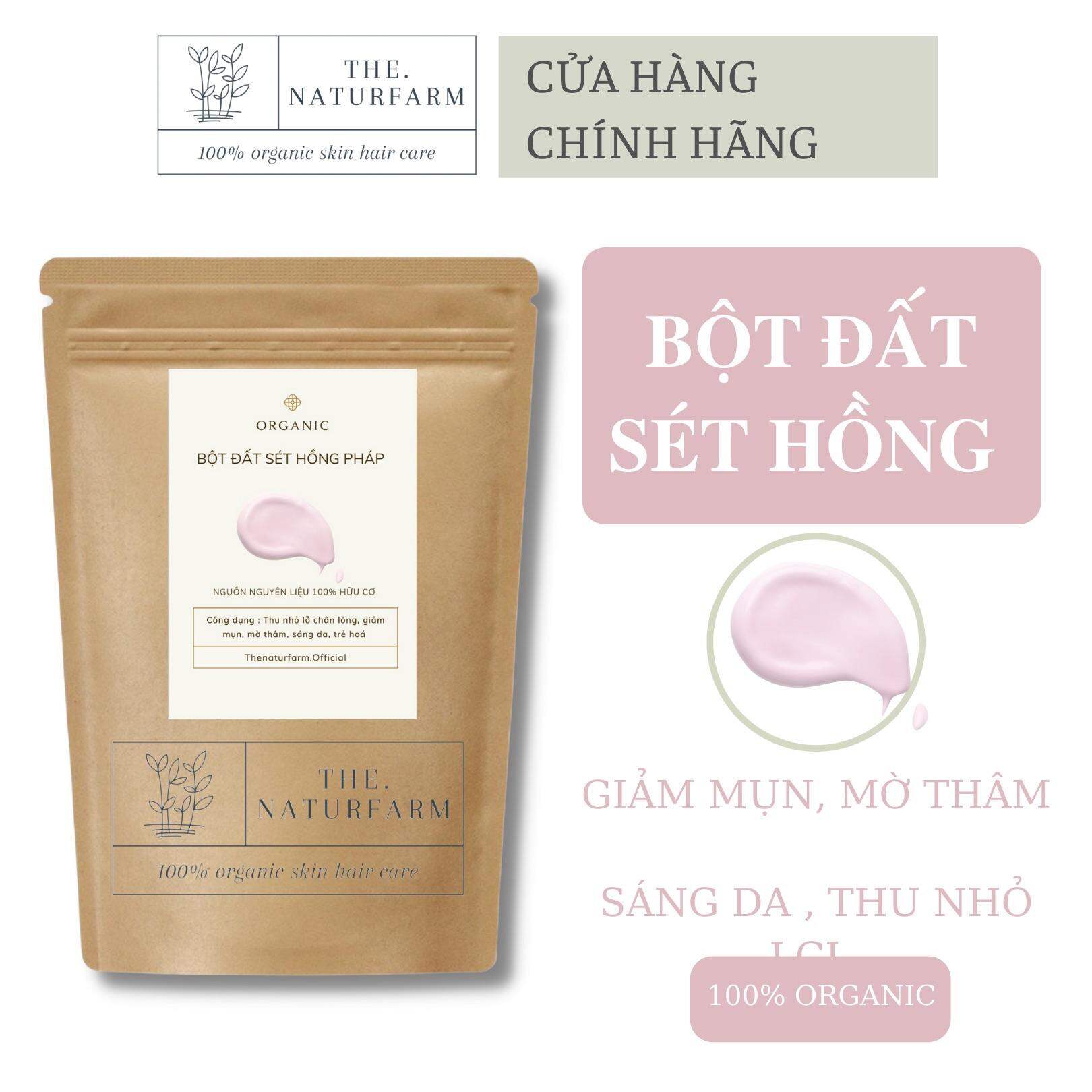 Bột đất sét hồng pháp đắp mặt giảm mụn kiềm dầu naturfarm [ 50GR ]