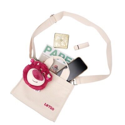 Túi xách vải canvas kèm charm gấu Lotso