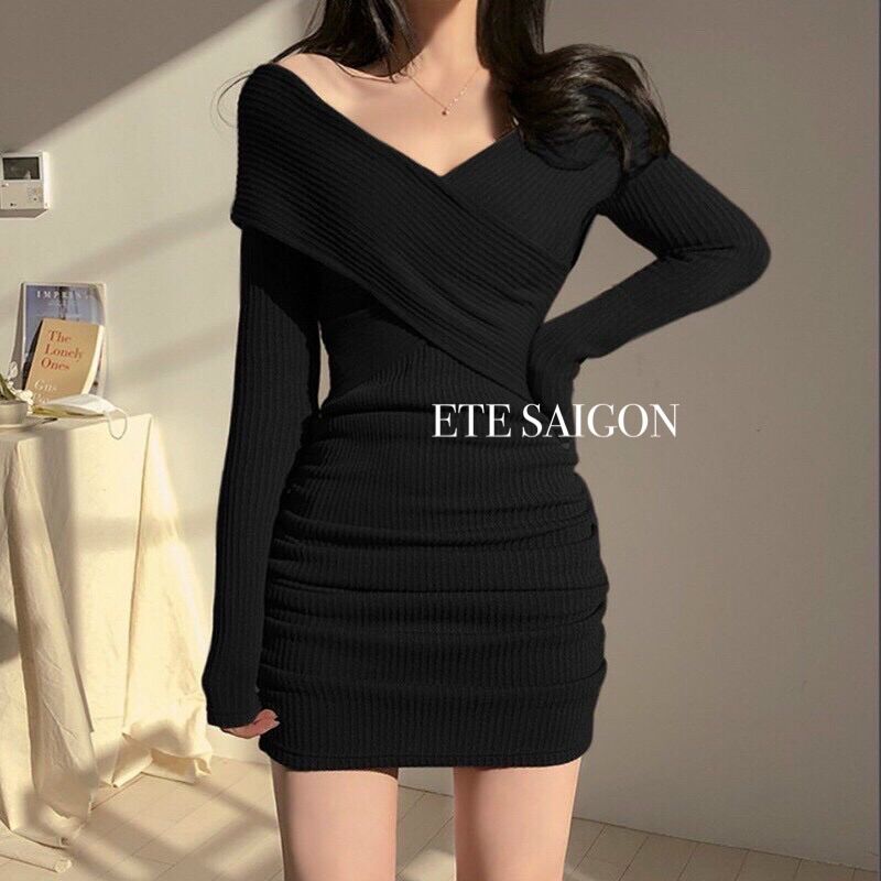 Đầm len gân trễ vai body