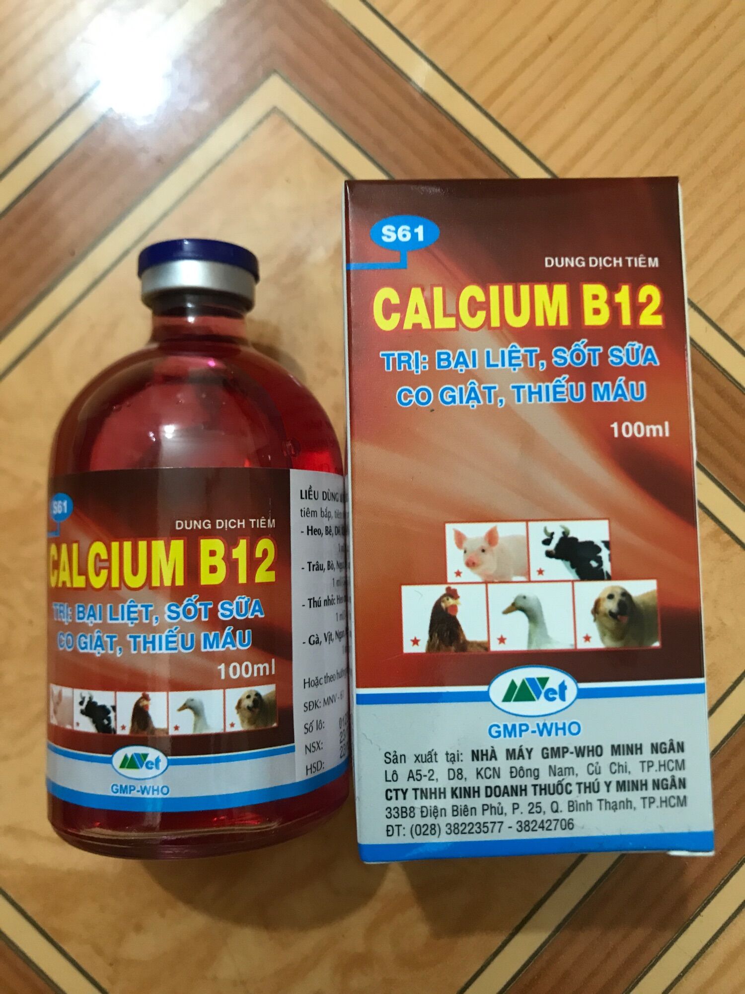 Freeship thuoc thu y CALCIUM B12 chai 100ml tri bai liet,sot Sữa,co giat,thieu mau