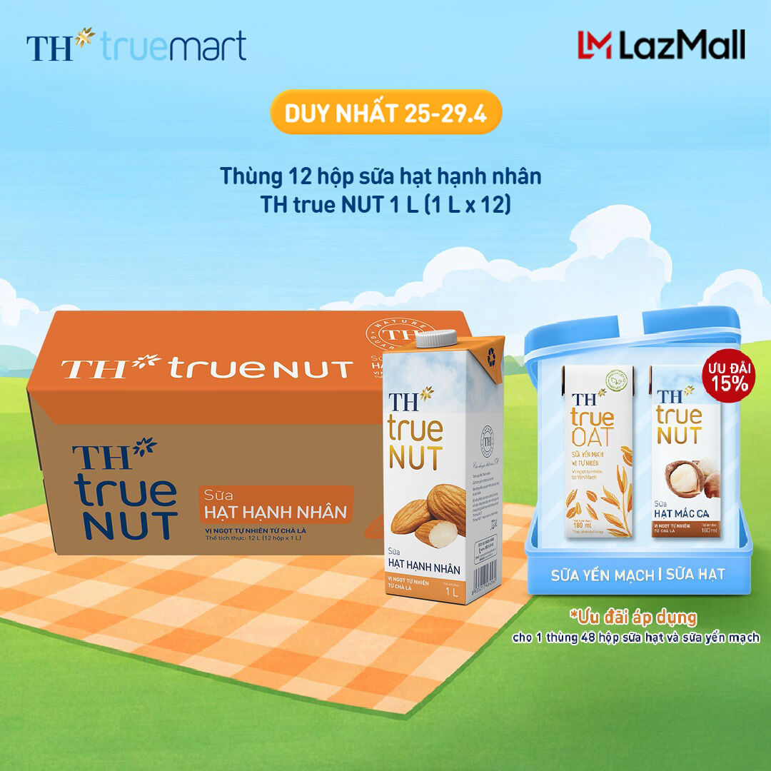 Thùng 12 hộp sữa hạt hạnh nhân TH true NUT 1 L (1 L x 12)