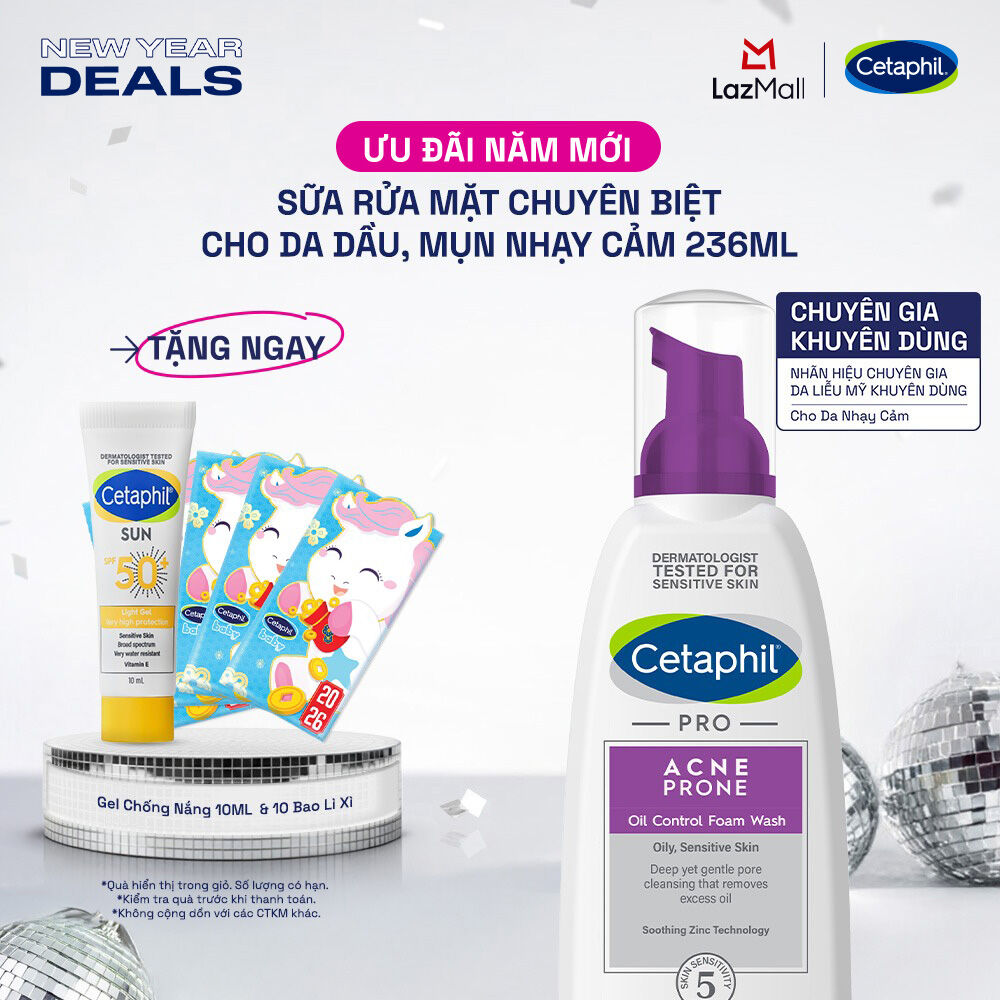 Sữa rửa mặt tạo bọt mịn dịu lành cho da dầu mụn nhạy cảm CETAPHIL PRO ACNE PRONE/OIL CONTROL FOAM WA