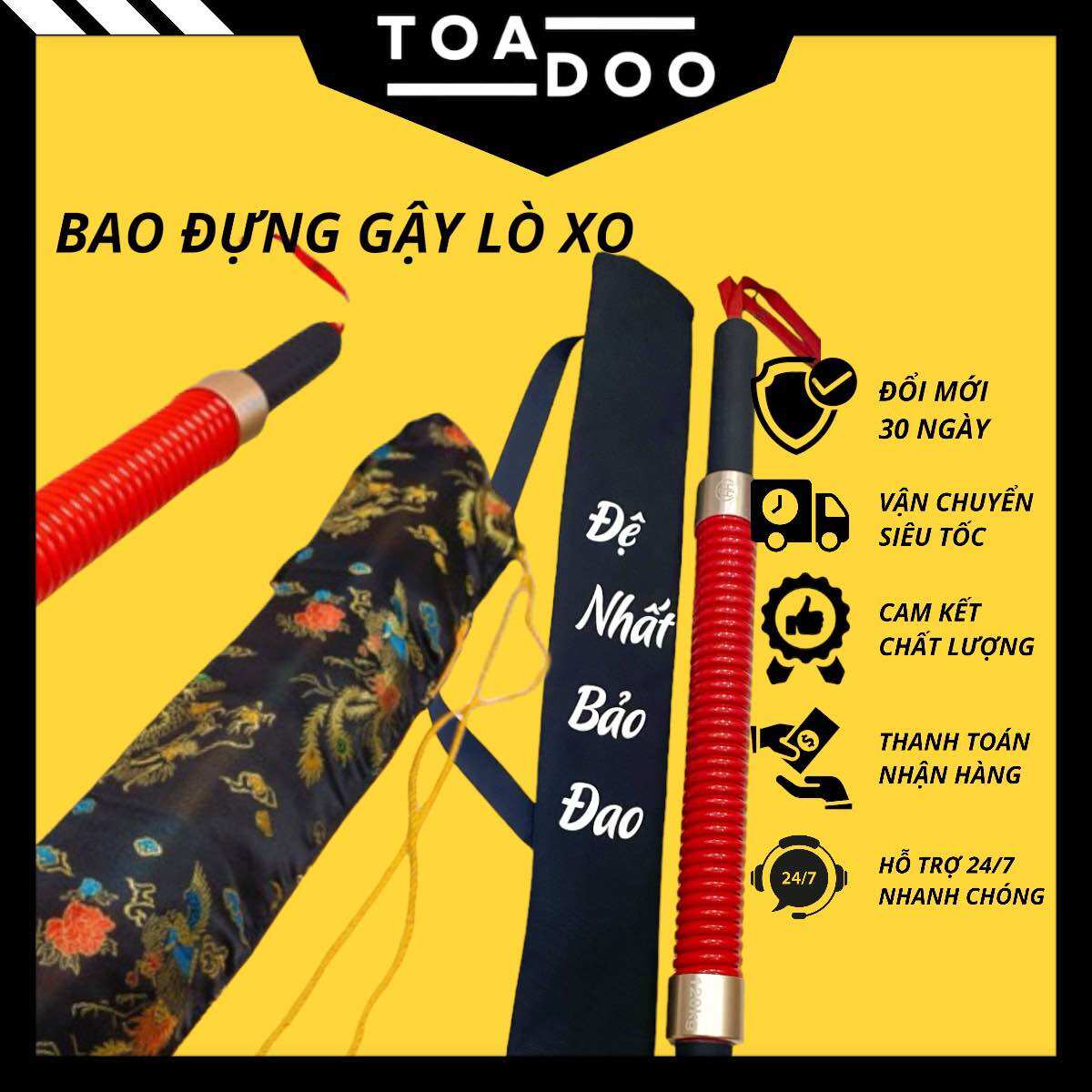 Bao Đựng Gậy Lò Xo tập tay Rồng Phượng vải xịn cao cấp