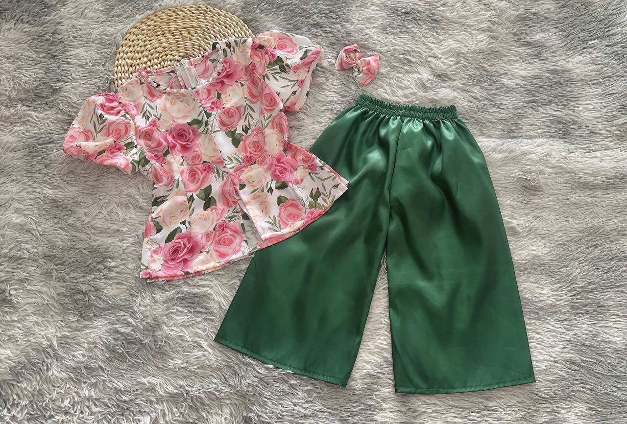 Set Bà Ba Hoa Hồng Kèm Cài Tóc Xinh Cho Bé