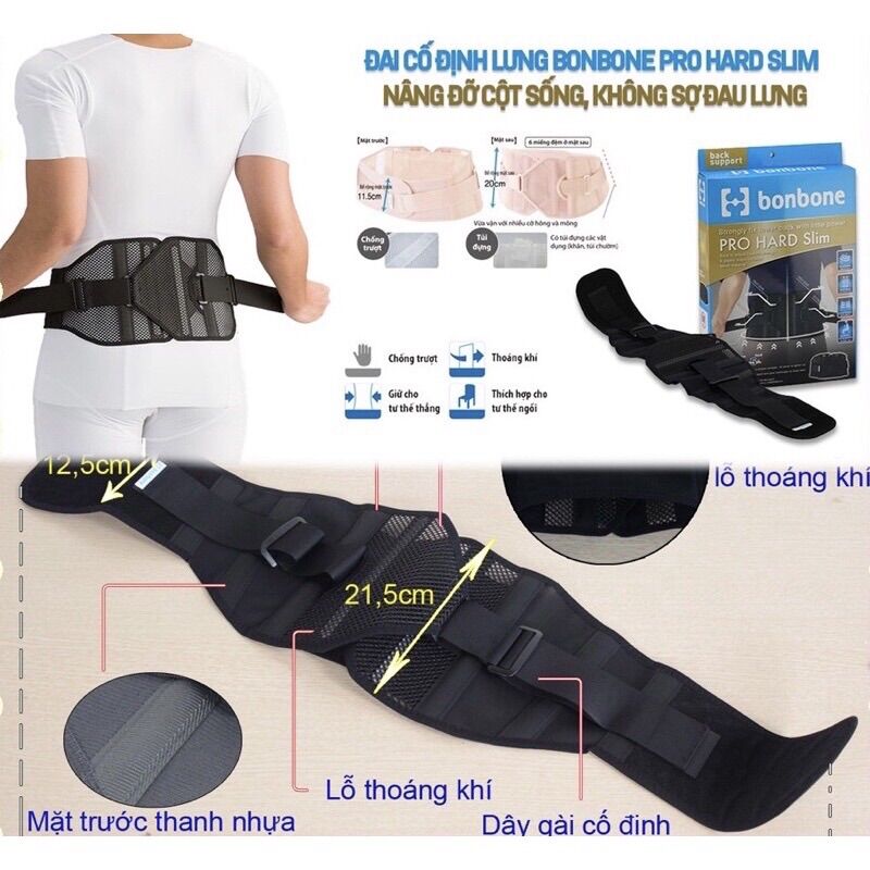 ✅ đai cột sống thắt lưng- bonbone pro hard slim đai cố định thắt lưng cột sống nhật bản bonbone size m l xl