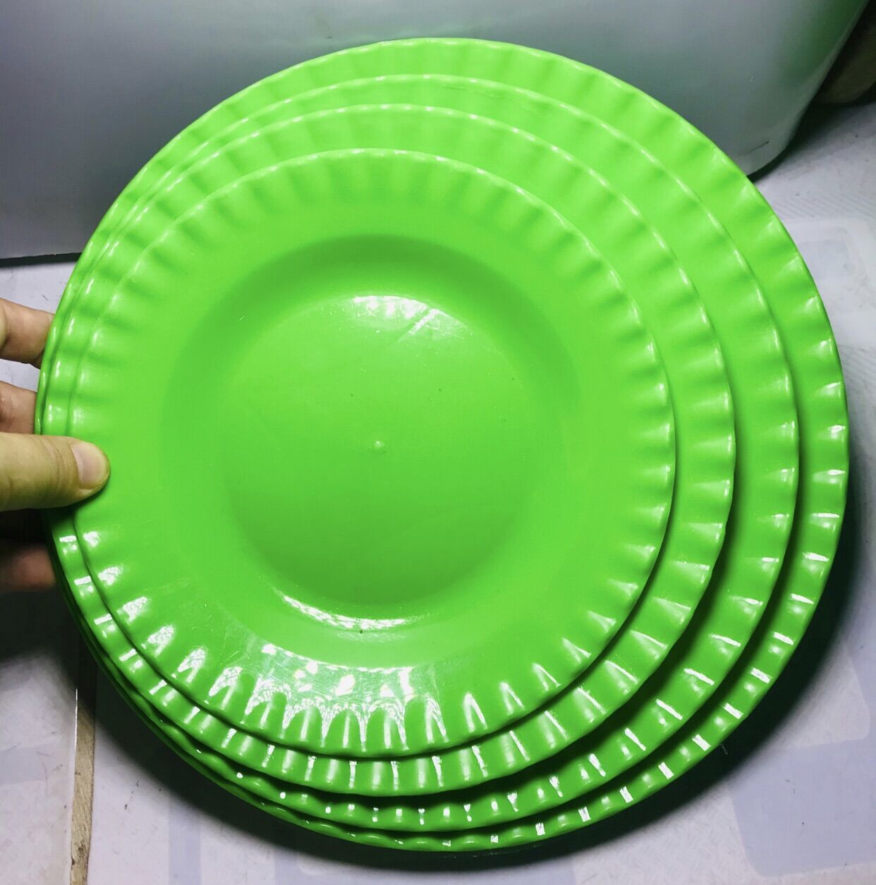 🍽️ Combo 10 Cái Dĩa Nhựa Xanh_ Trắng, Loại SÂU (3 Cở Lớn)