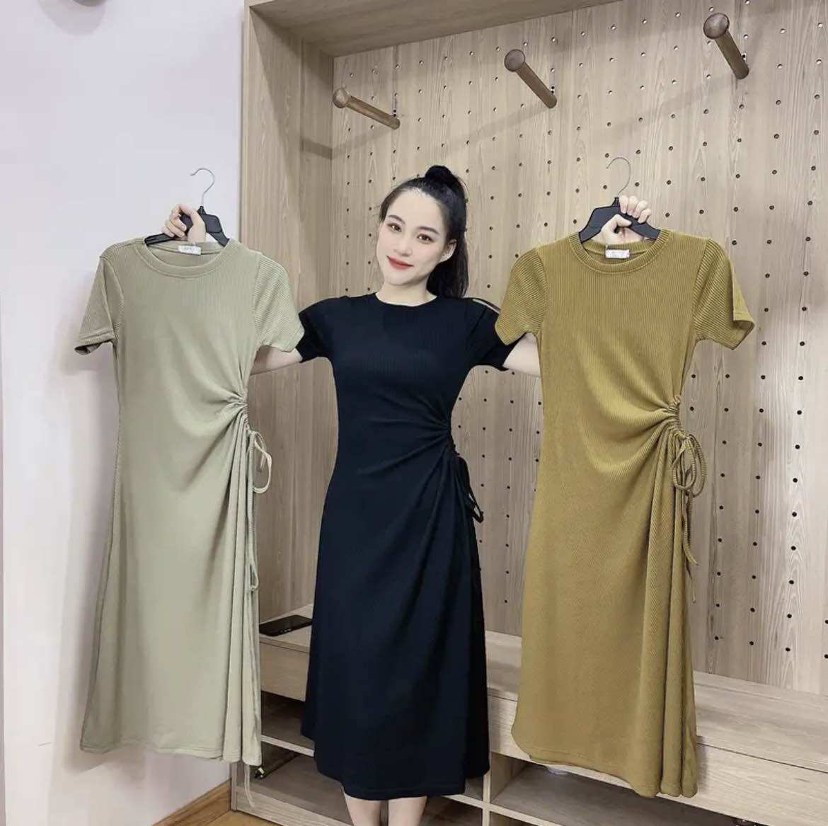 Đầm TN rút dây Eo xinh xắn mã mới hottrend, đầm body dáng dài xòe Hotgirl mã mới bán chạy