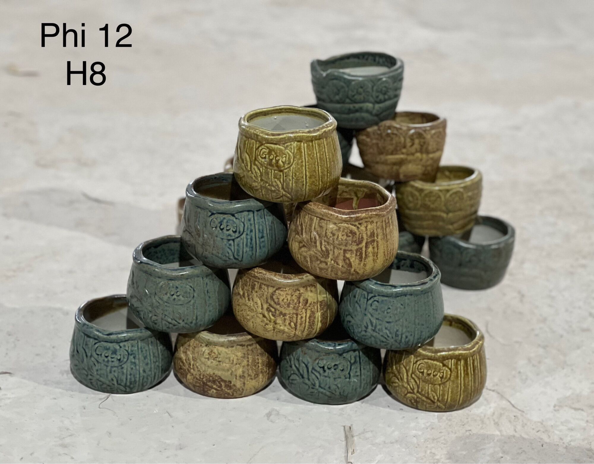 Chậu trồng bonsai- Sen đá mini, men gốm mộc. Gốm sứ Bát Tràng.