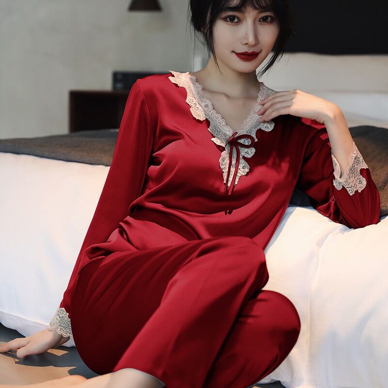Bộ đồ lụa mặc ngủ, mặc nhà phối ren cao cấp- C98