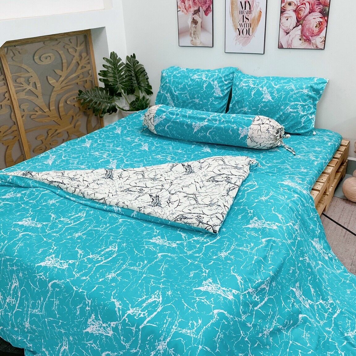 Bộ chăn ga áo gối 5 món thun lạnh hàn quốc