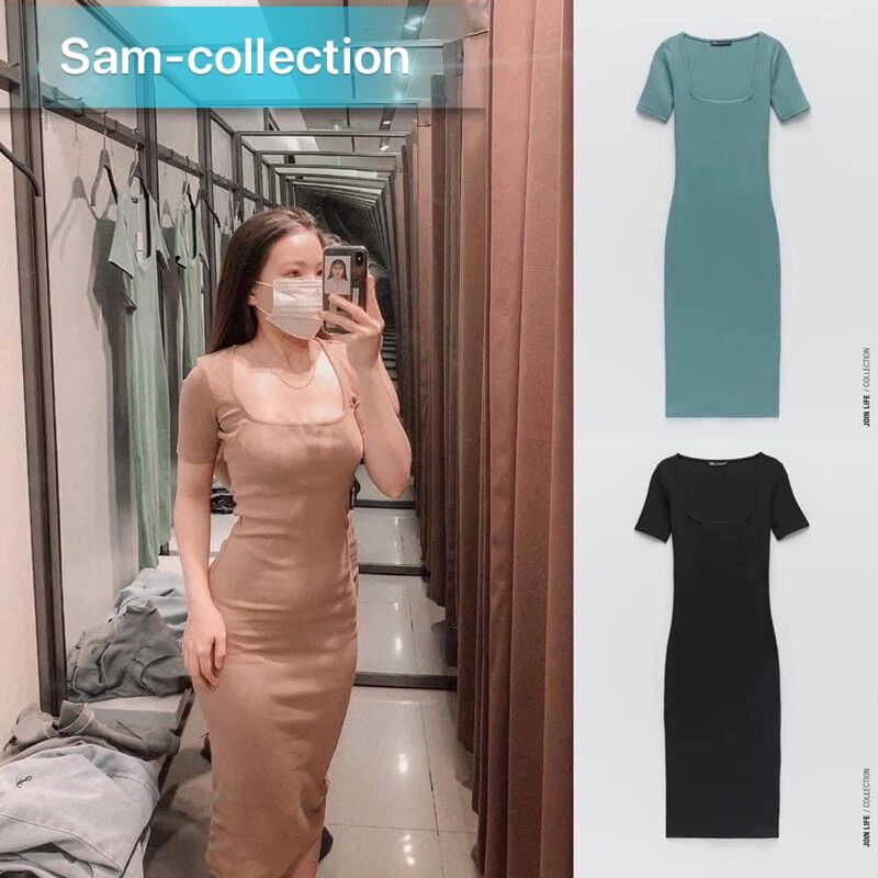 Váy body cổ vuông tay cộc❤️Đầm dáng ôm cổ vuông ngắn tay❤️