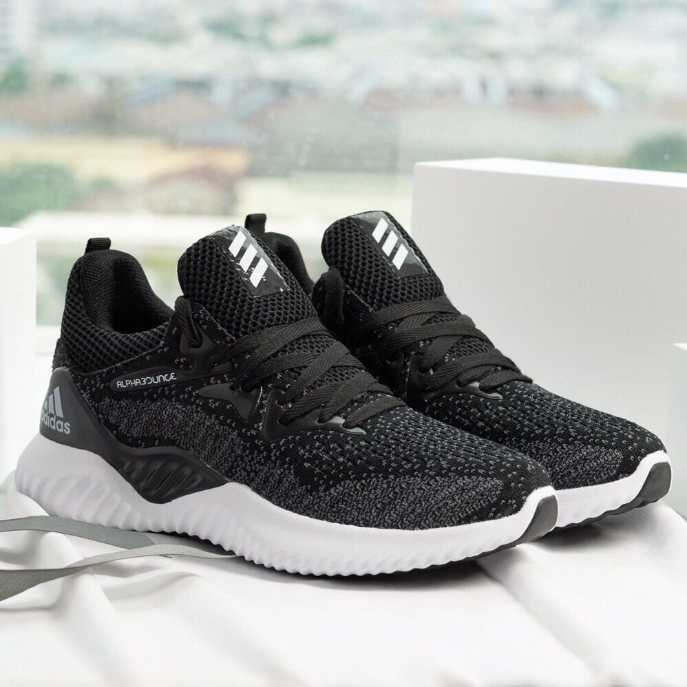Giày alphabounce đen đế trắng nam nữ giày thể thao alphabounce giày chạy bộ alphabounce