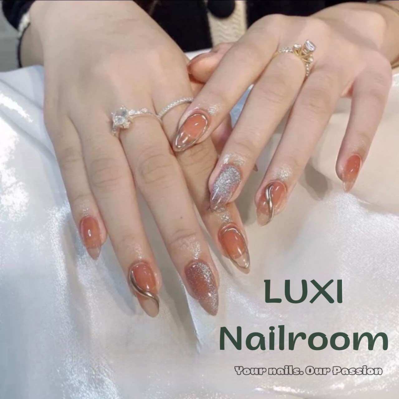 Nailbox - móng úp thiết kế mẫu thạch cam mắt mèo viền tráng gương