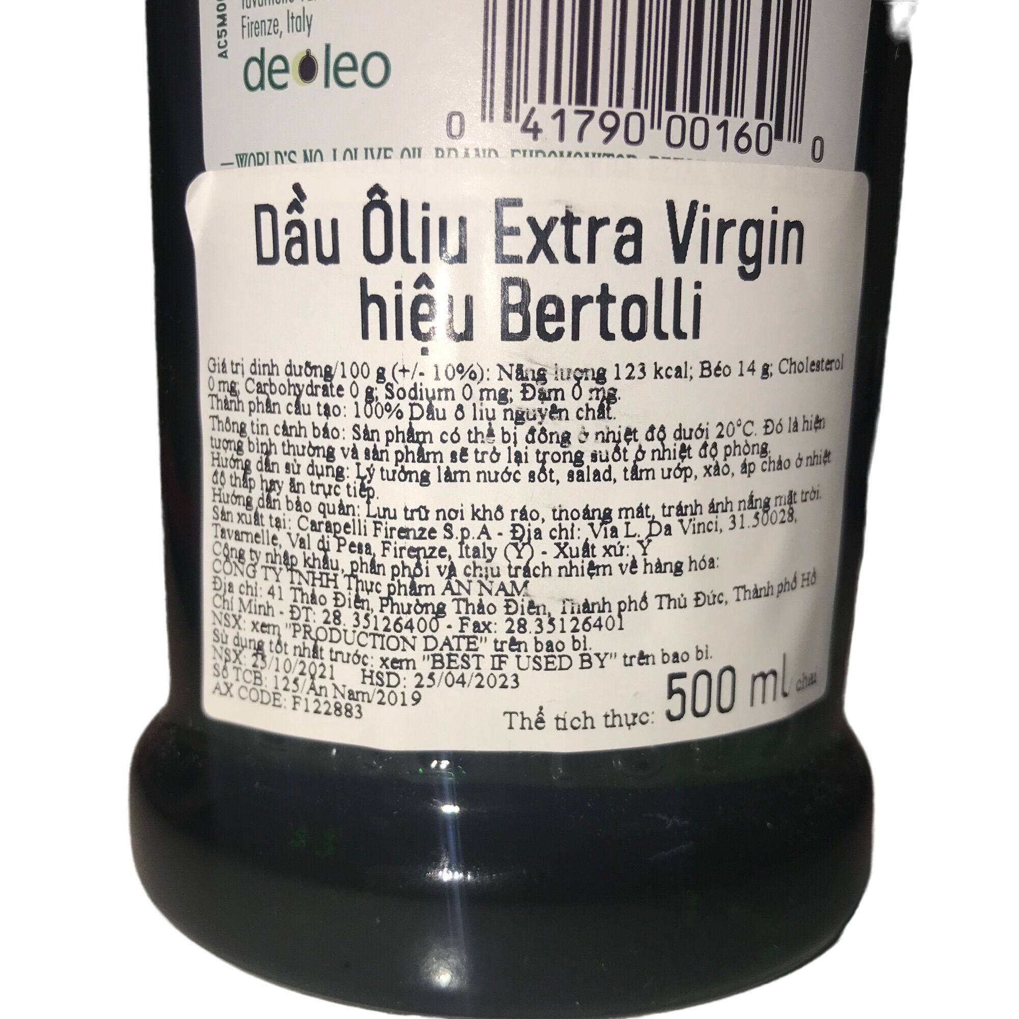 Dầu Oliu Extra Virgin hiệu Bertolli 500 ml