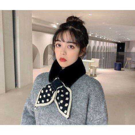 Khăn quàng cổ lông mềm nơ chấm bi cute
