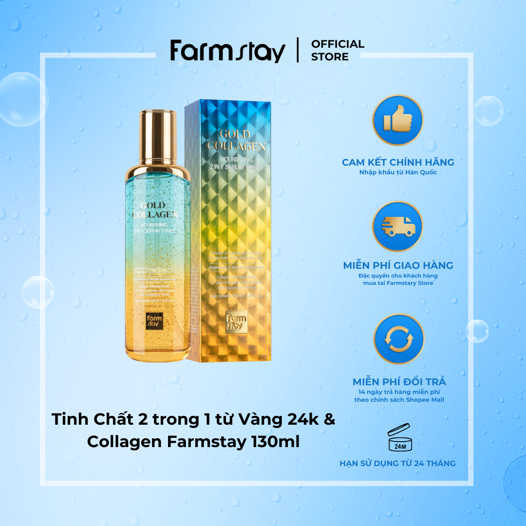 Tinh Chất 2 trong 1 từ Vàng 24k & Collagen Farmstay 130ml