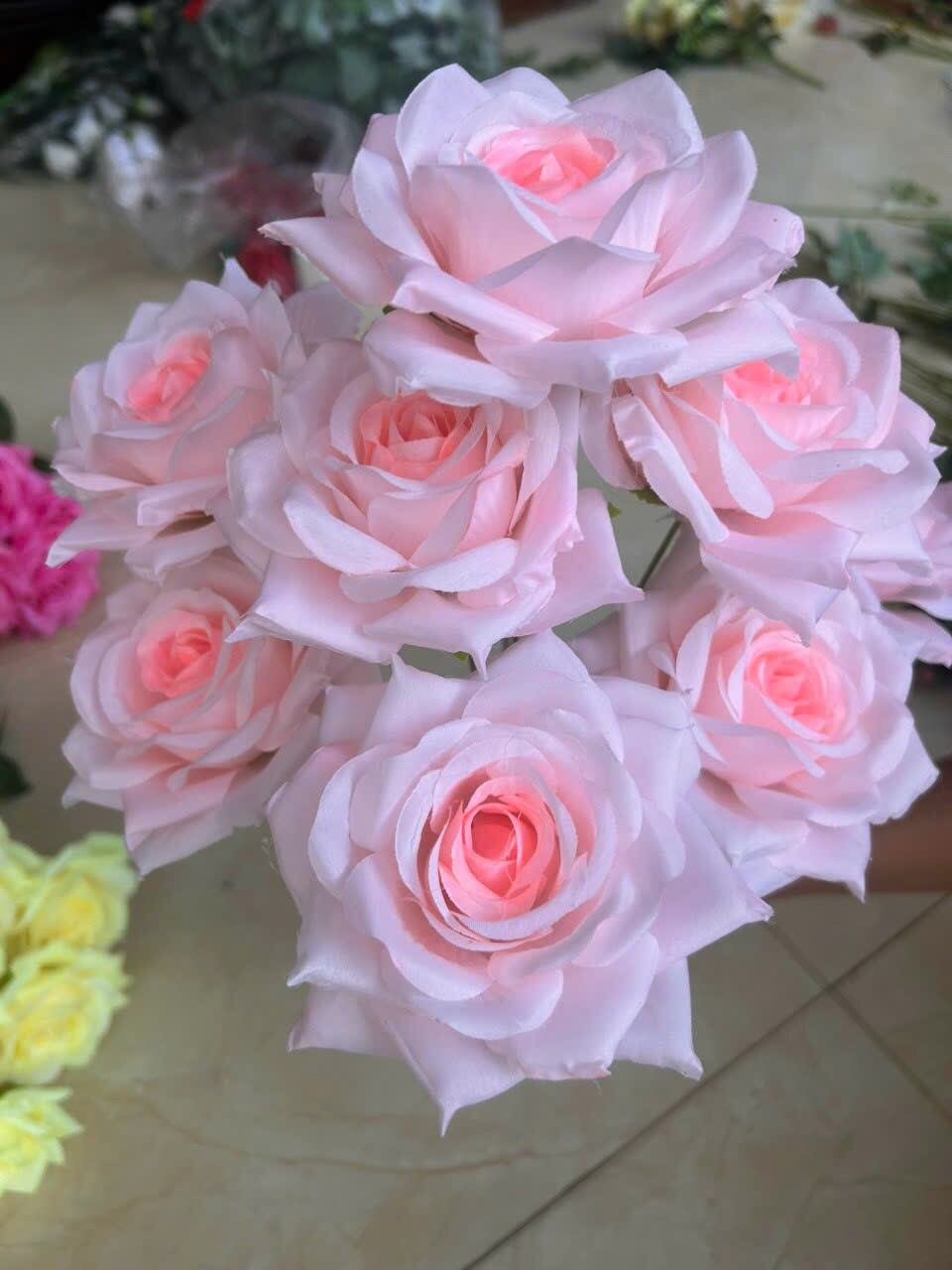 Cụm Hồng Xoan 9 bông Size 12cm_ Hoa Lụa Trang Trí