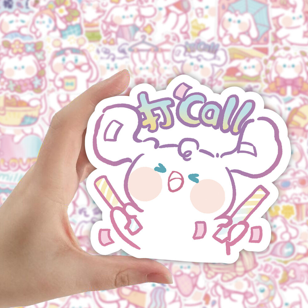 Set 50 - 100 hình dán sticker chống nước thỏ trắng