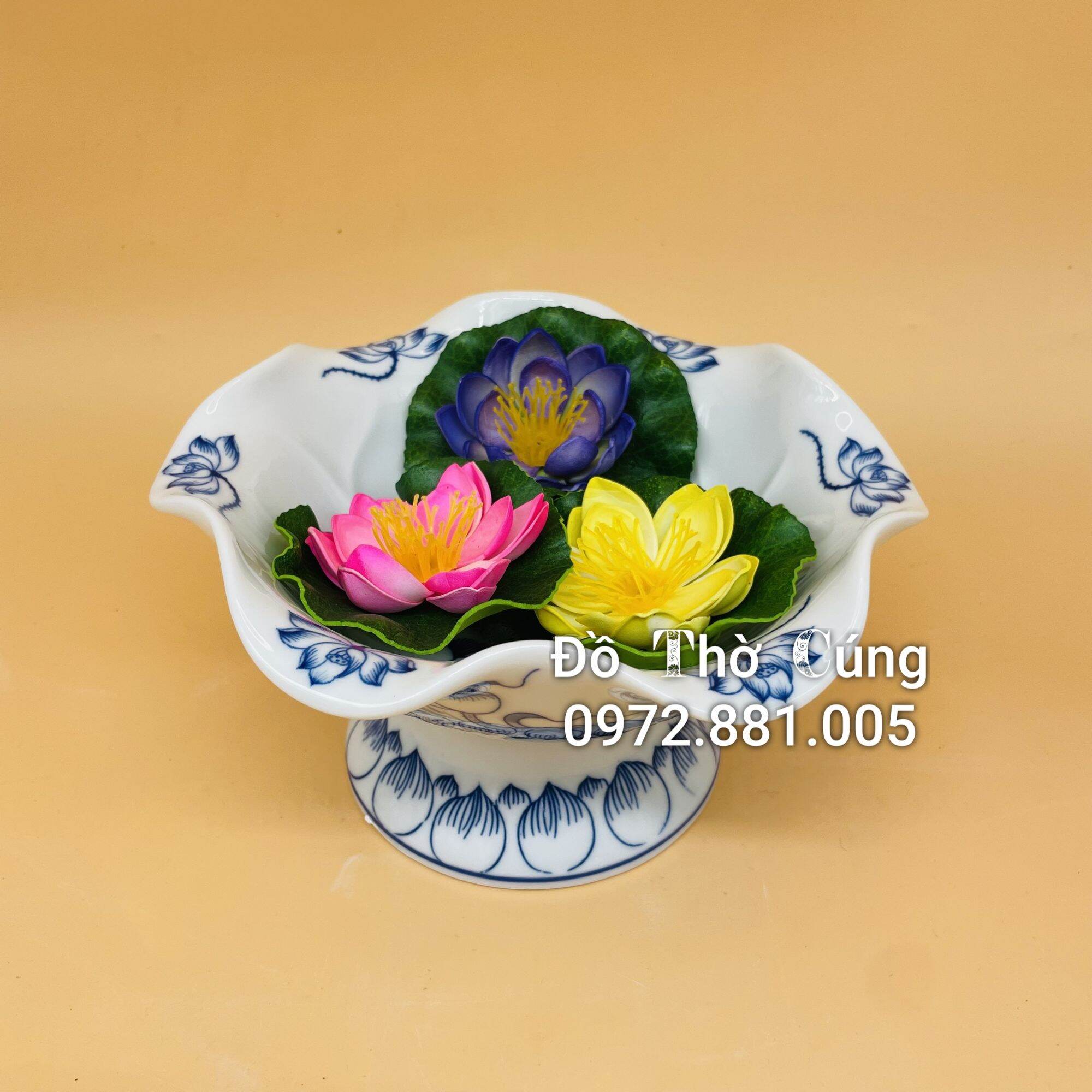 Bát thả hoa ban Màu Lam - Bát tụ lộc ban thần tài