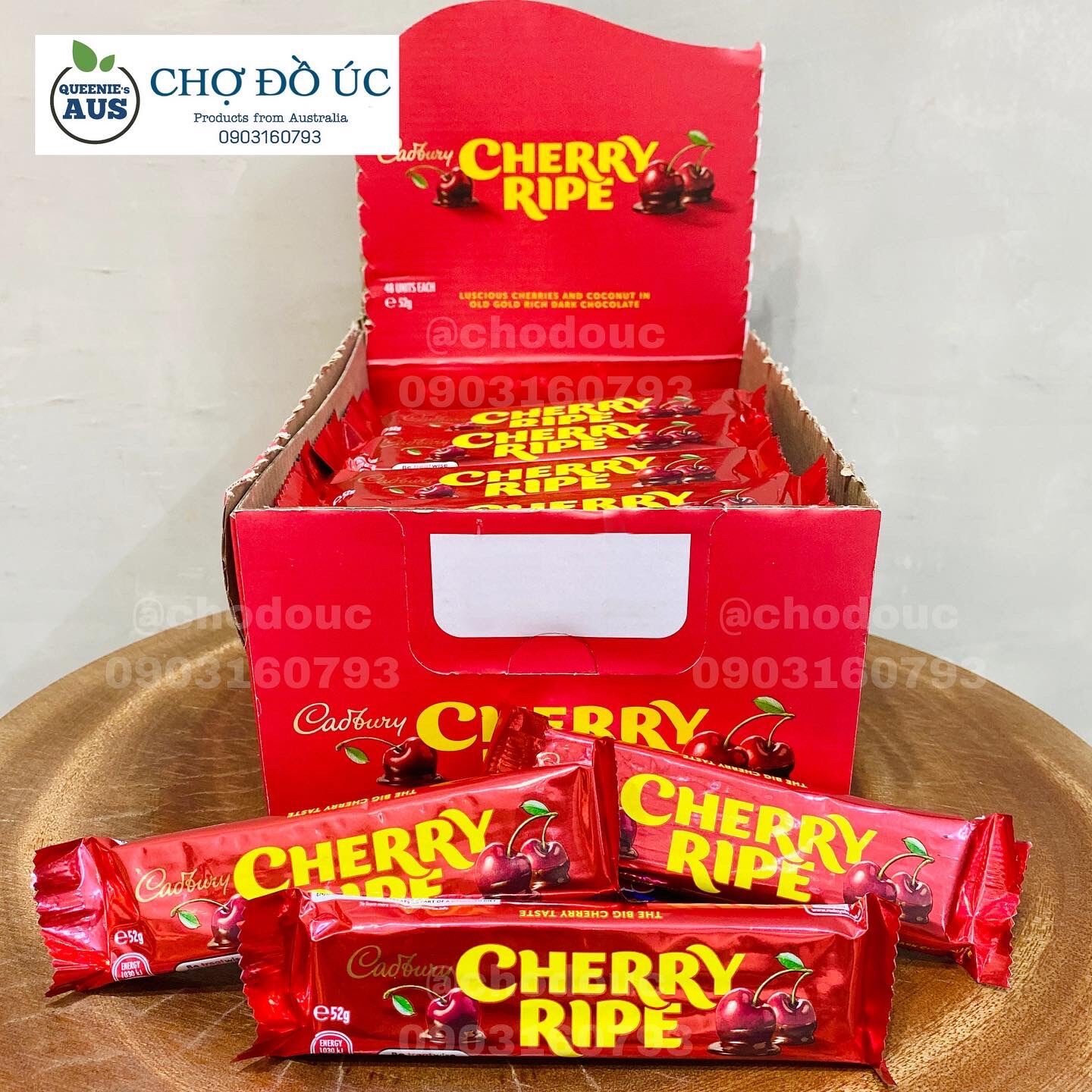 HCMChocolate nhân cherry và dừa CADBURY Cherry Ripe thanh 52g - nhập Úc