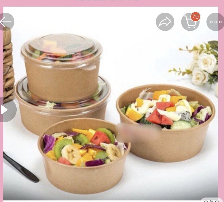 Tô giấy tròn Kraft nắp Pet 750ml đựng thức ăn/bánh/salad/trái cây…