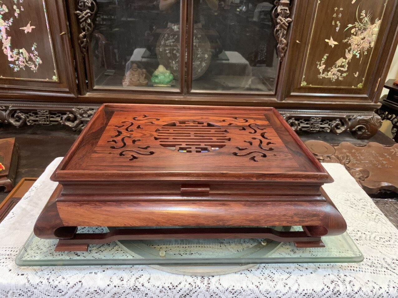 Khay trà gỗ cẩm 36x46cm có khay hứng nước