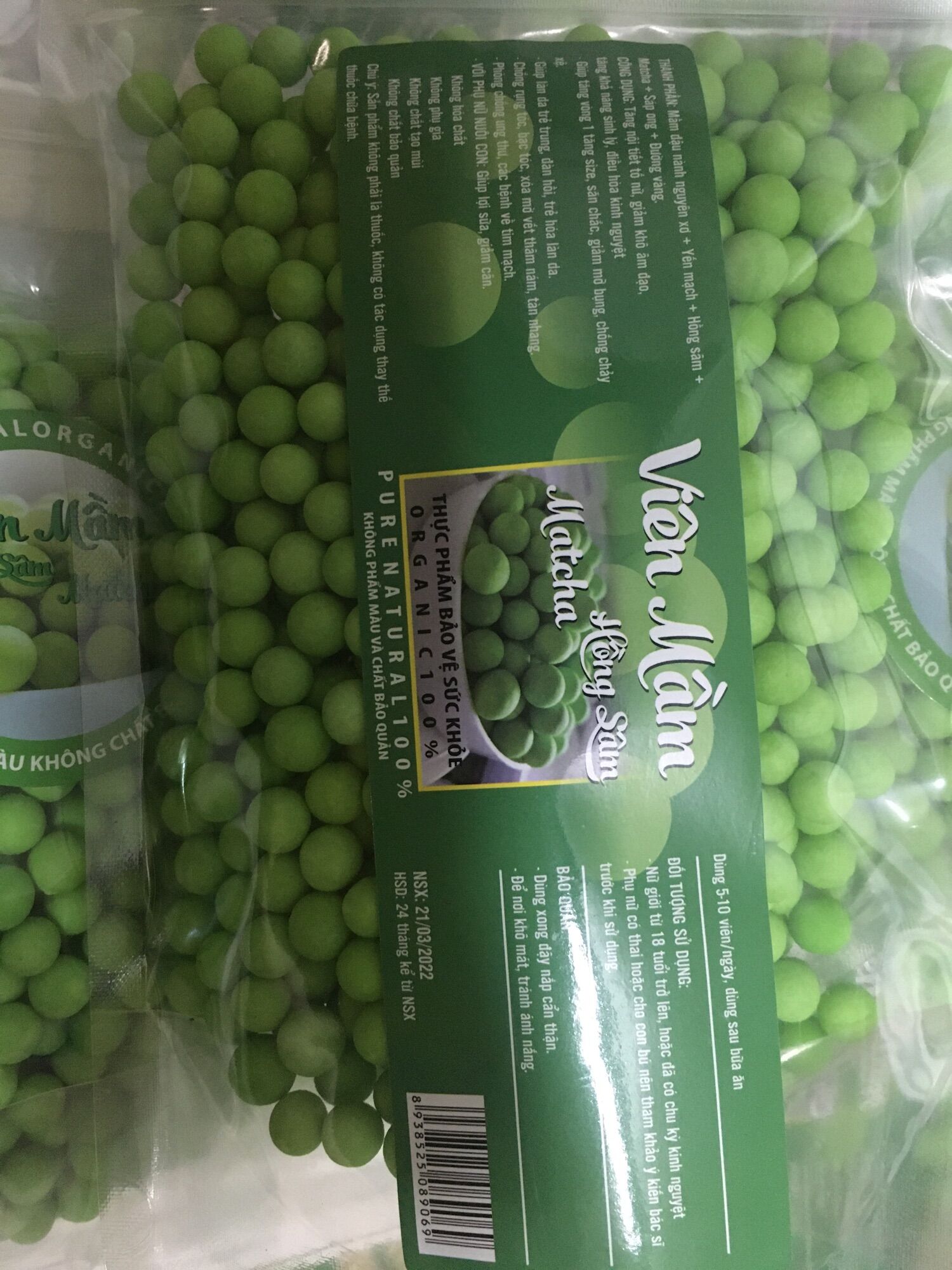 viên mầm matcha ( đóng túi zíp 500g )