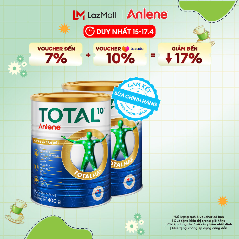 [Voucher giảm đến 26%]Combo 2 Sữa Bột Bổ Sung Dinh Dưỡng Anlene Total 10 Lon 400G