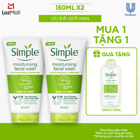 [VC 15% tối đa 70K đơn 399K] Combo 2 Sữa rửa mặt Simple sạch sâu hiệu quả - cho da thường 150ml [CHÍNH HÃNG ĐỘC QUYỀN] [DIỆN MẠO MỚI]